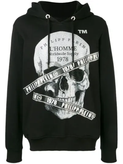 Philipp Plein Rhinestone Skull Hoodie In Black