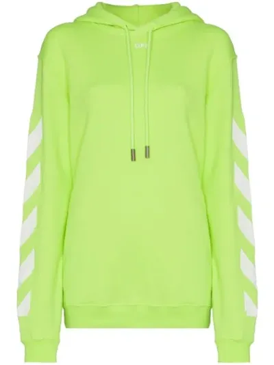 Off-white Diagonal Stripe-print Cotton Hoodie In Yellow