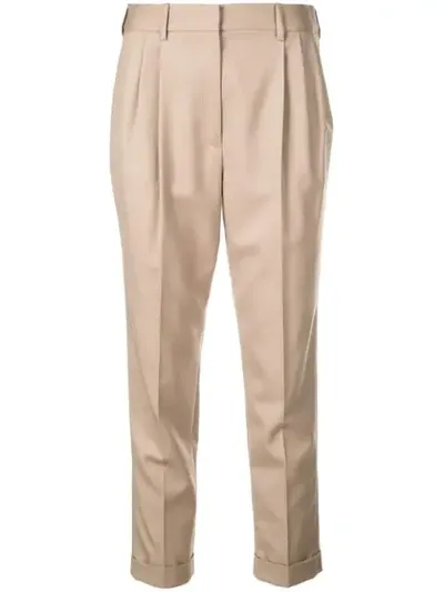 Nili Lotan Pleated Cropped Trousers In Brown