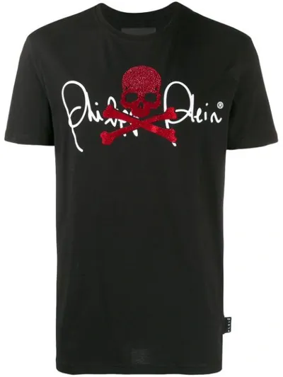 Philipp Plein Signature Embellished Skull T-shirt In Black