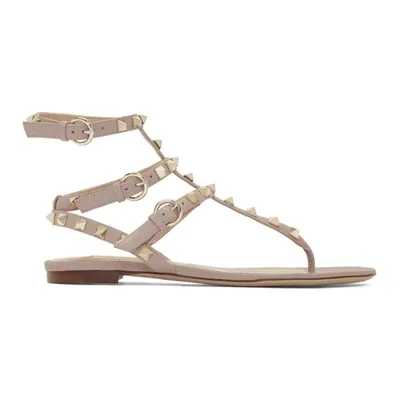 Valentino Garavani Rockstud Caged Flat Sandals In P45 Poudre