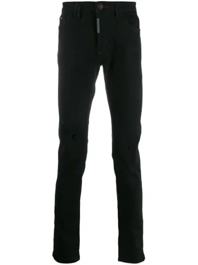 Philipp Plein Super Straight Cut Skull Jeans In Black