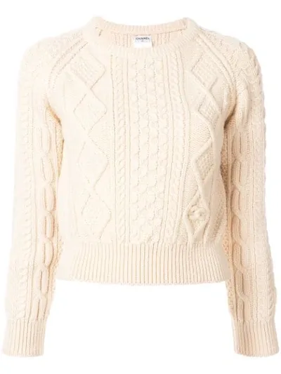 Pre-owned Chanel Cable Knit Sweater In White