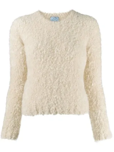 Prada Fuzzy Knit Crew Neck Jumper In White