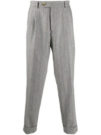 Brunello Cucinelli Striped Trousers In Grey