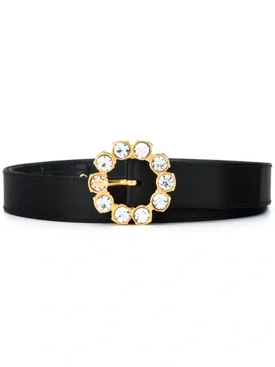 Pre-owned Saint Laurent Rhinestone Buckle Belt In Black