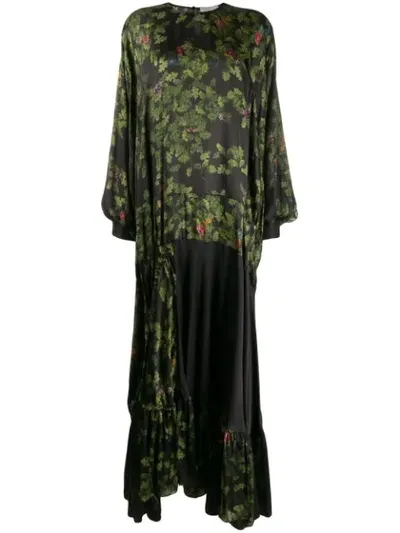 Preen By Thornton Bregazzi Harper Leaf-print Satin Maxi Dress In Black