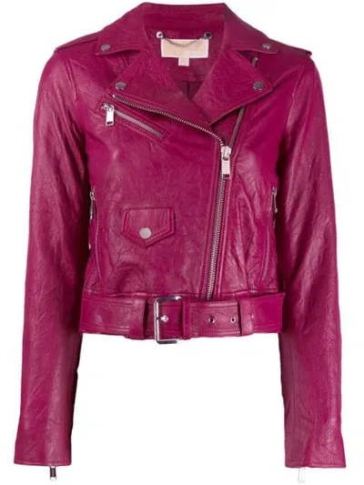 Michael Michael Kors Wrinkled Biker Jacket In Purple