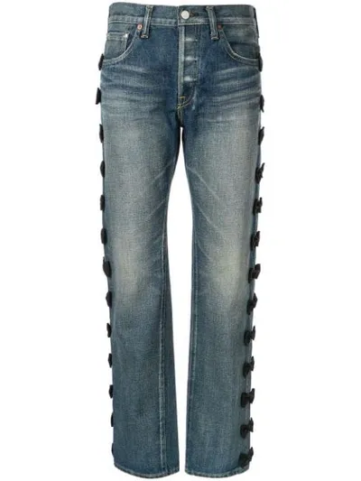 Tu Es Mon Tresor Side Ribbon Jeans In Blue