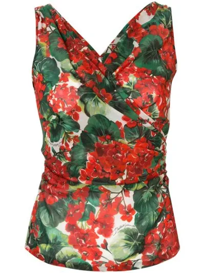 Dolce & Gabbana Portofino Print Georgette Top In Red