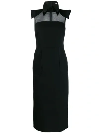 Fendi Mesh Insert Wool Gabardine Sleeveless Dress In Black