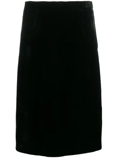 Pre-owned Emanuel Ungaro 1980's Velvet Effect Straight Skirt In Black