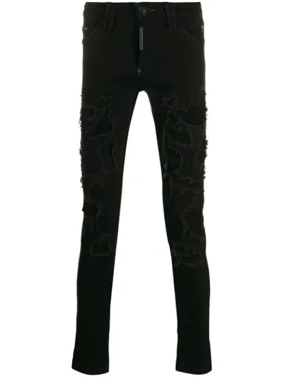 Philipp Plein Destroyed Skinny Jeans In Black