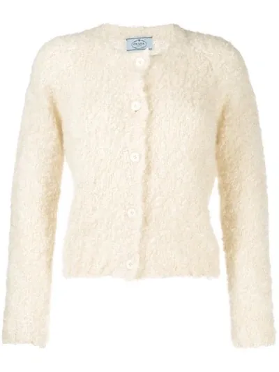 Prada Textured Knitted Cardigan In Naturale