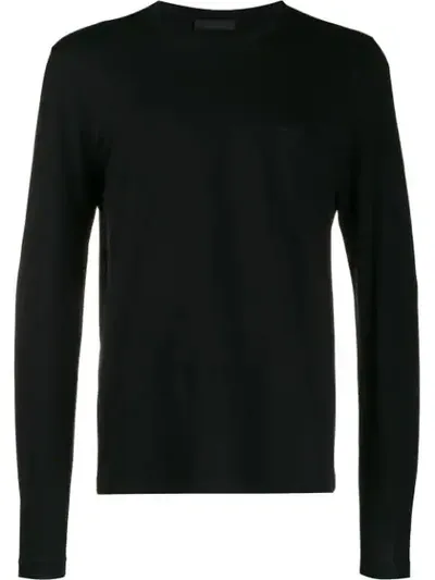 Prada Embroidered Logo Longsleeved T-shirt In Black