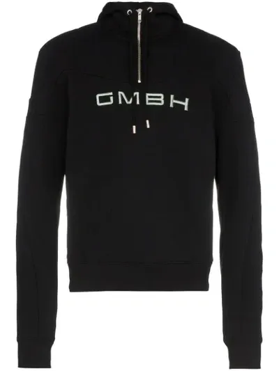 Gmbh Logo-embroidered Cotton-blend Hooded Sweatshirt In Black