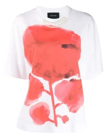 Simone Rocha Flower Faux-pearl T-shirt In White