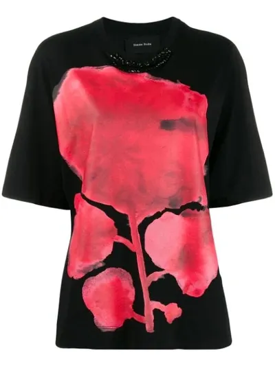 Simone Rocha Flower Print Necklace Effect T-shirt In Black