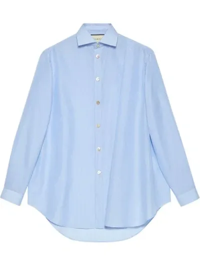 Gucci Asymmetric Oversize Striped Cotton Shirt In Blue