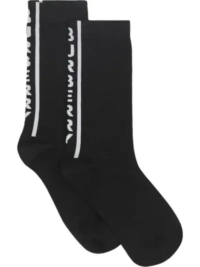 Burberry Logo Intarsia Cotton Blend Socks In Black