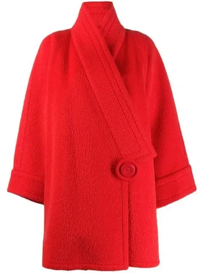 Pre-owned Nina Ricci 1980's Off-centre Wool Coat In Red