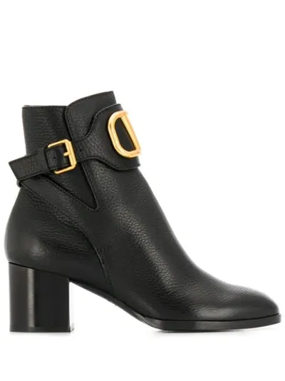 Valentino Garavani Vlogo Leather Ankle Boots In Black