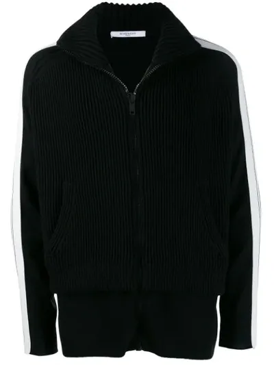 Givenchy Zip Up Nylon Blend Knit Jacket In Black