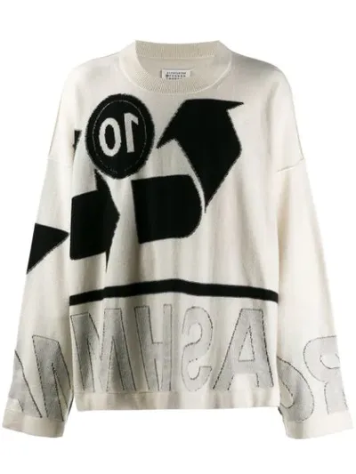 Maison Margiela Intarsia Logo Jumper In Neutrals