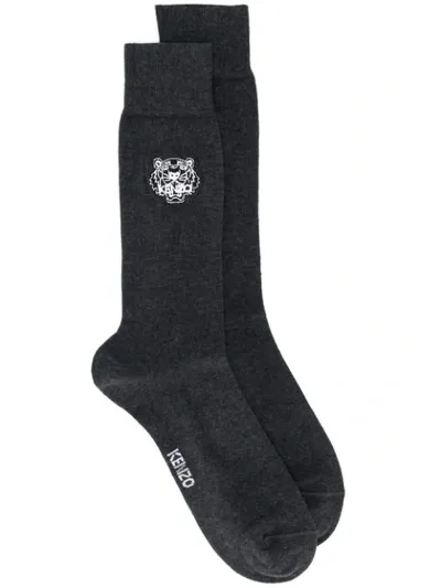 Kenzo Embroidered Logo Socks In Grey