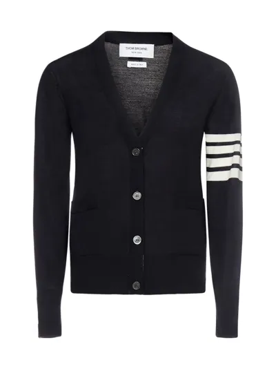 Thom Browne Intarsia Stripes Cashmere Knit Cardigan In Navy