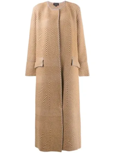 Giorgio Armani Chevron Midi Coat In Neutrals