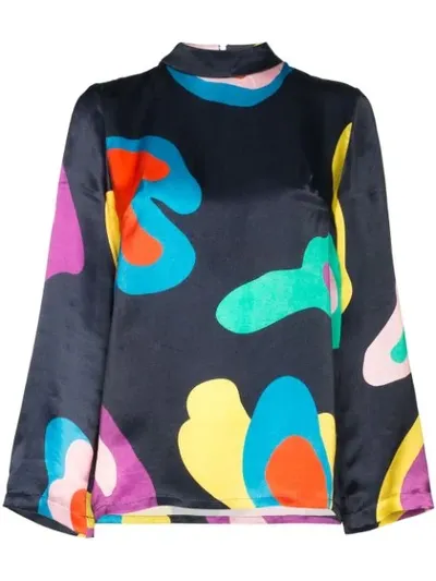 Mira Mikati Cupro Abstract Print Long Sleeve Top In Red