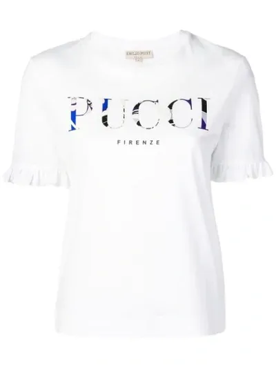 Emilio Pucci Ruffle Sleeve Logo-print T-shirt In White