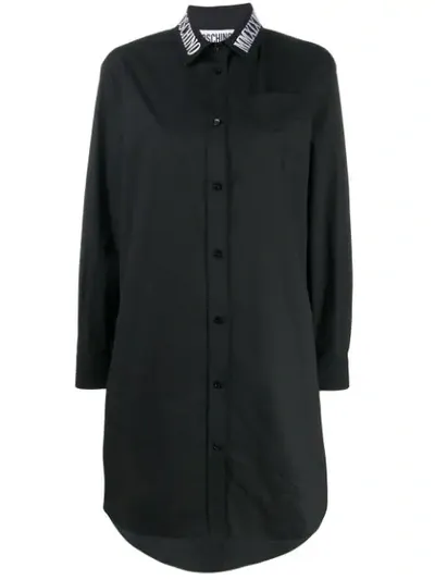 Moschino Embroidered Logo Shirt Dress In Black