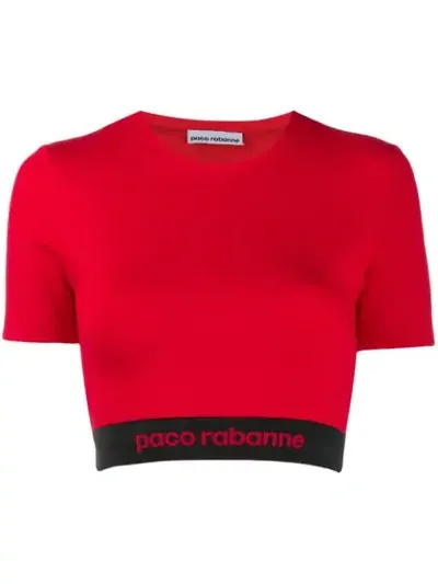 Rabanne Logo-hem Jersey Cropped Top In Red