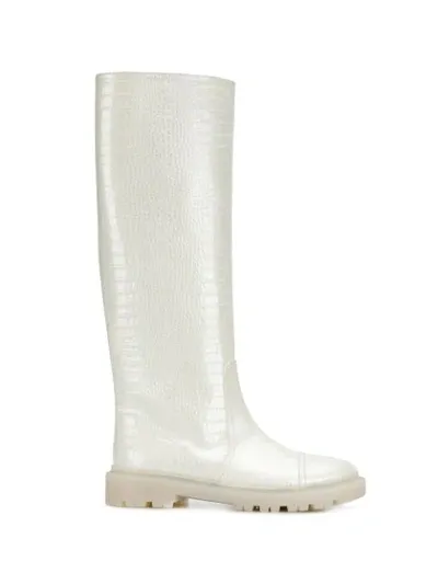 Casadei Croc-effect Boots In White