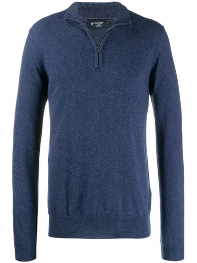 Hackett Front Zipped Jumper In Blue