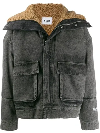 Msgm Shearling Lined Jacket In Black