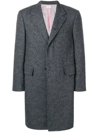 Thom Browne Wide Lapel Shetland Overcoat In Grey