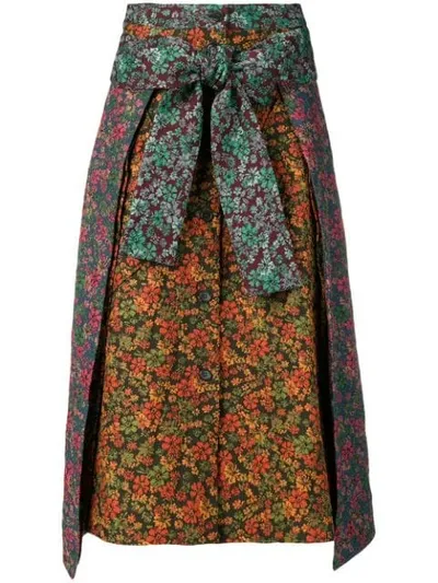 Henrik Vibskov Floral Print Contrast Skirt In Orange