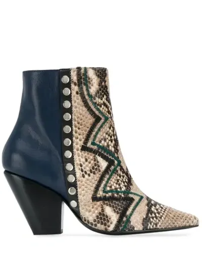 Toga Zig-zag Ankle Boots In Natural Embossed Leather