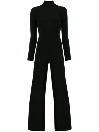 Norma Kamali High-neck Jersey Wide-leg Jumpsuit In Black