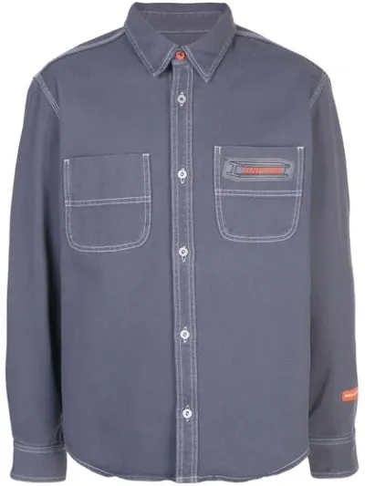 Heron Preston Logo Denim Shirt In Dusty Blue