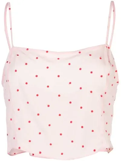 Fleur Du Mal Dot Embroidered Straight Neck Cami In Pink