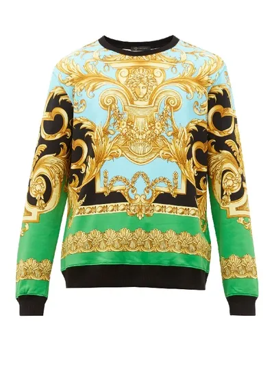 Versace Heritage Print Cotton Jersey Sweatshirt In Light Blue