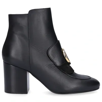 Chloé Ankle Boots Ch33218a Calfskin Logo Metallic Black