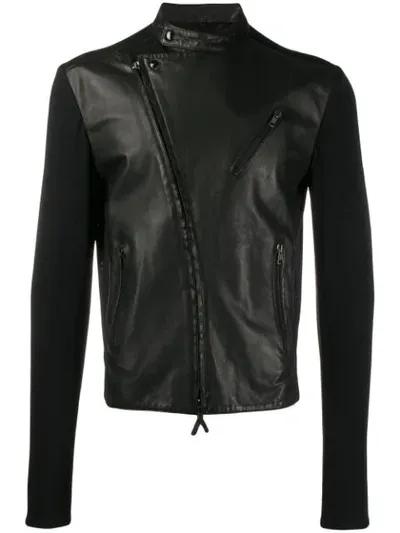 Pre-owned Giorgio Armani 1990's Contrast Panels Biker Jacket In Black