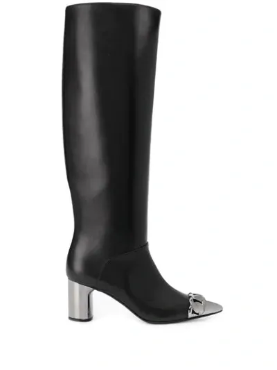 Casadei Metallic Toe Knee-high Boots In Black