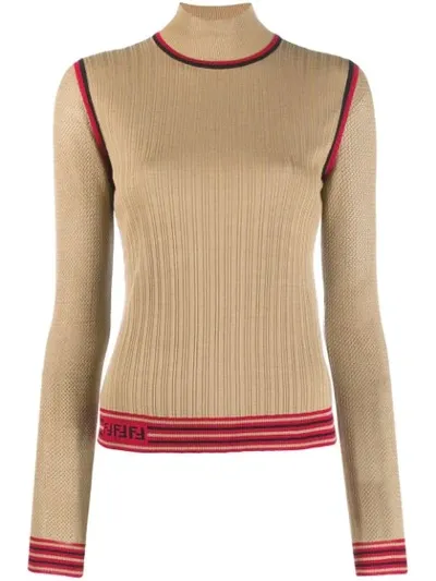 Fendi Long-sleeved High Collar Top In Neutrals