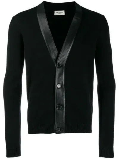 Saint Laurent Cashmere And Lambskin Cardigan In Black